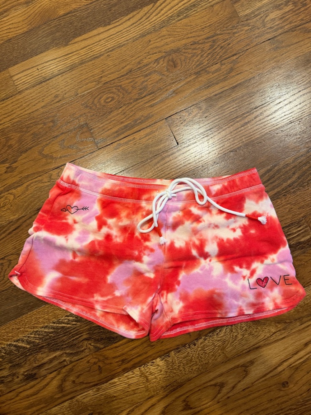 P.J. Salvage Tie-Dye 'LOVE' Drawstring Women’s Shorts - Pink & Red